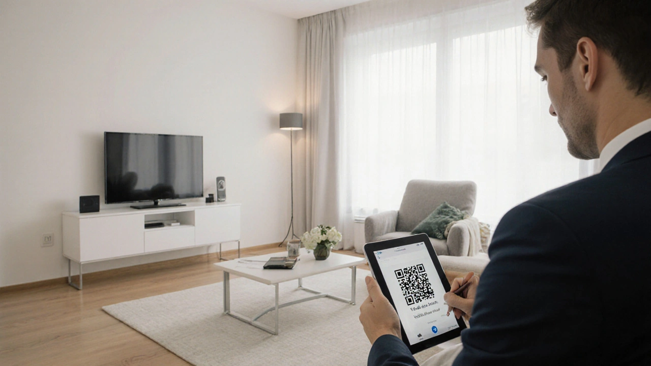 Profesionálně připravený byt v Brně s nájemníkem podepisujícím smlouvu.