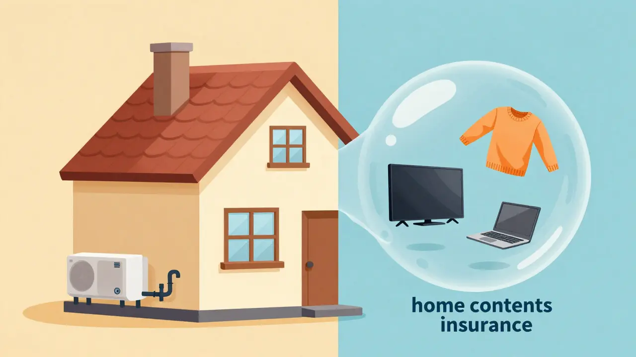 Dům rozdělený na dvě části: pevná stavba a movité věci, každá chráněna jiným pojištěním.