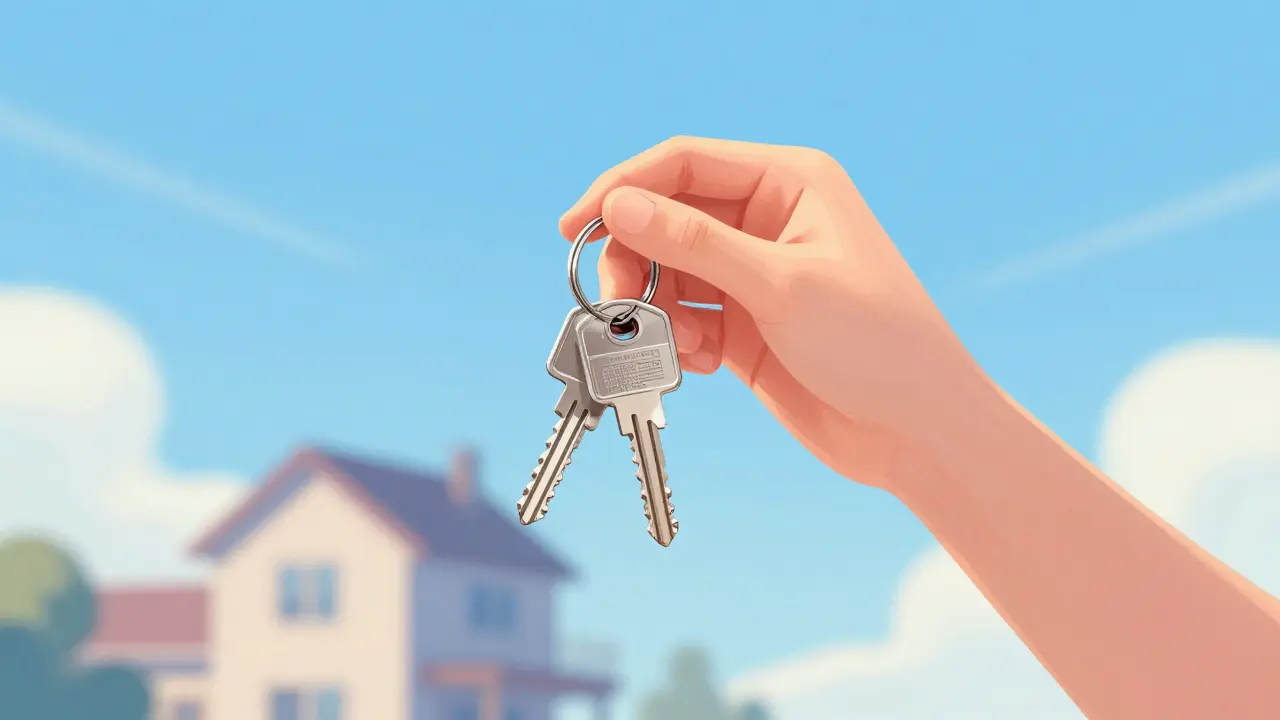Majitel drží klíče od domu ve slunečním světle po skončení spolupráce.