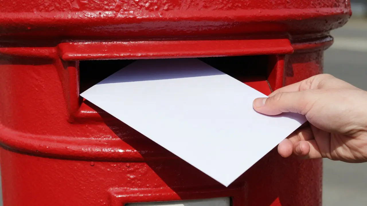 Ruka vkládá obálku s výpovědí do poštovní schránky.