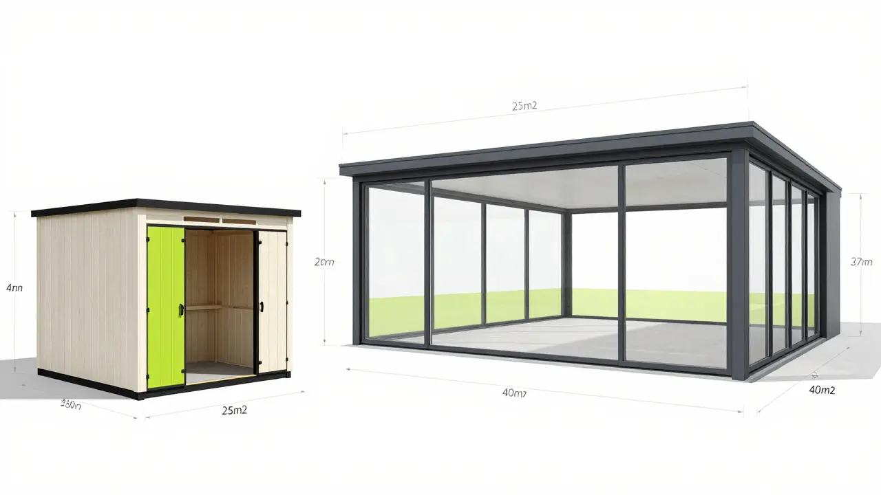 Srovnání malé řezné stavby a moderního zahradního studia o ploše 40 m².