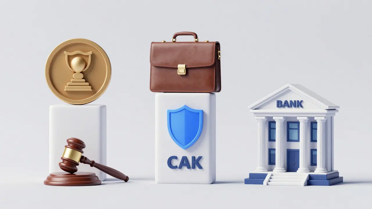 Konceptuální zobrazení tří typů úschovy: notář, advokát a banka