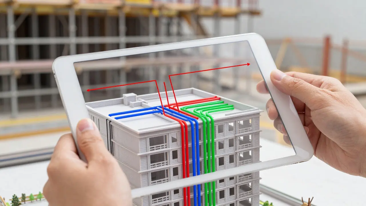 Augmentovaná realita zobrazuje detekci kolizí instalací v BIM modelu