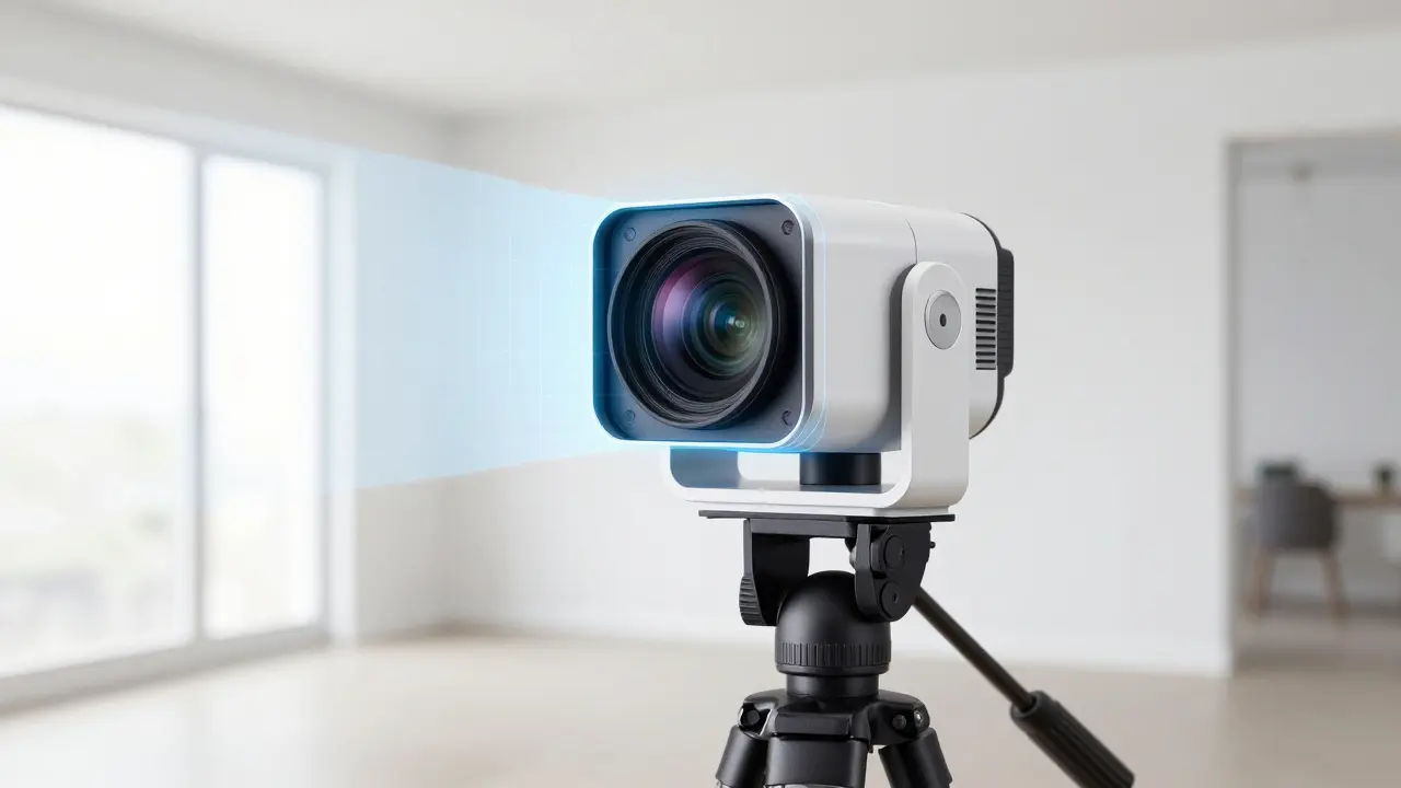 Profesionální 3D skener Matterport snímá prázdný byt