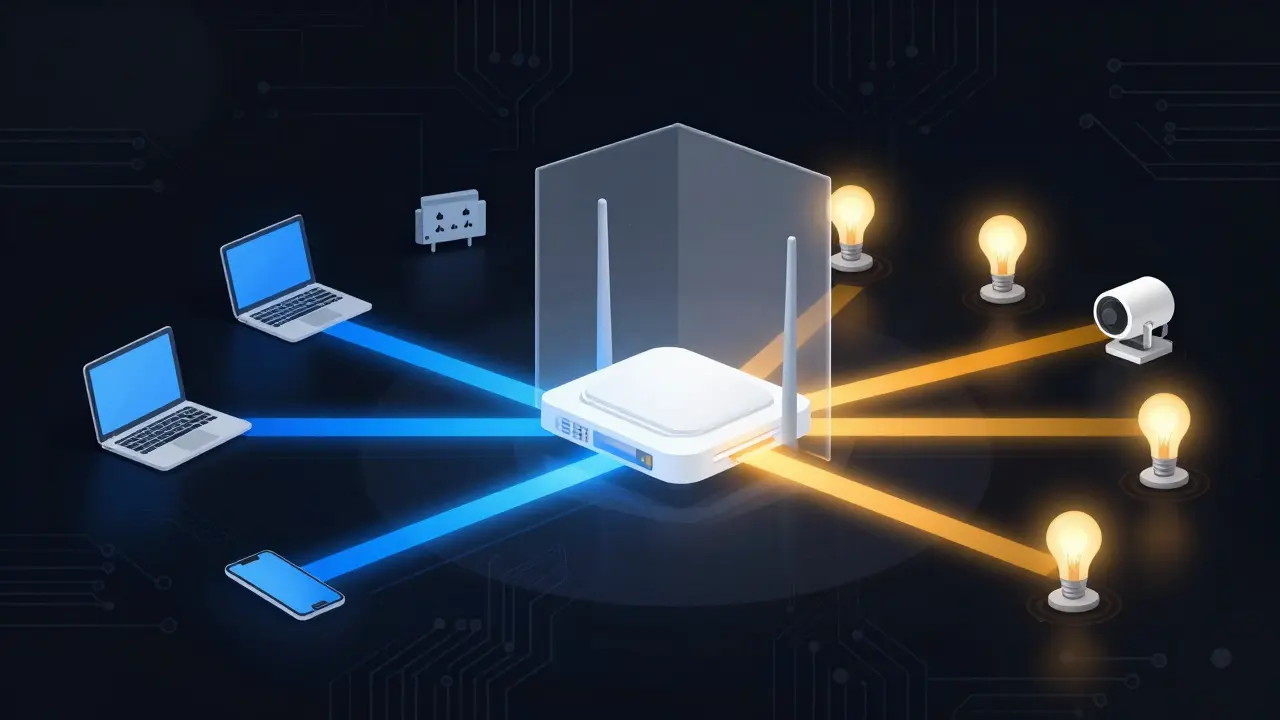 Abstraktní ilustrace segmentace sítě pro ochranu IoT zařízení