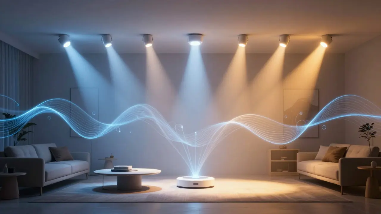 Abstract visualization of smart lighting systems connecting via data