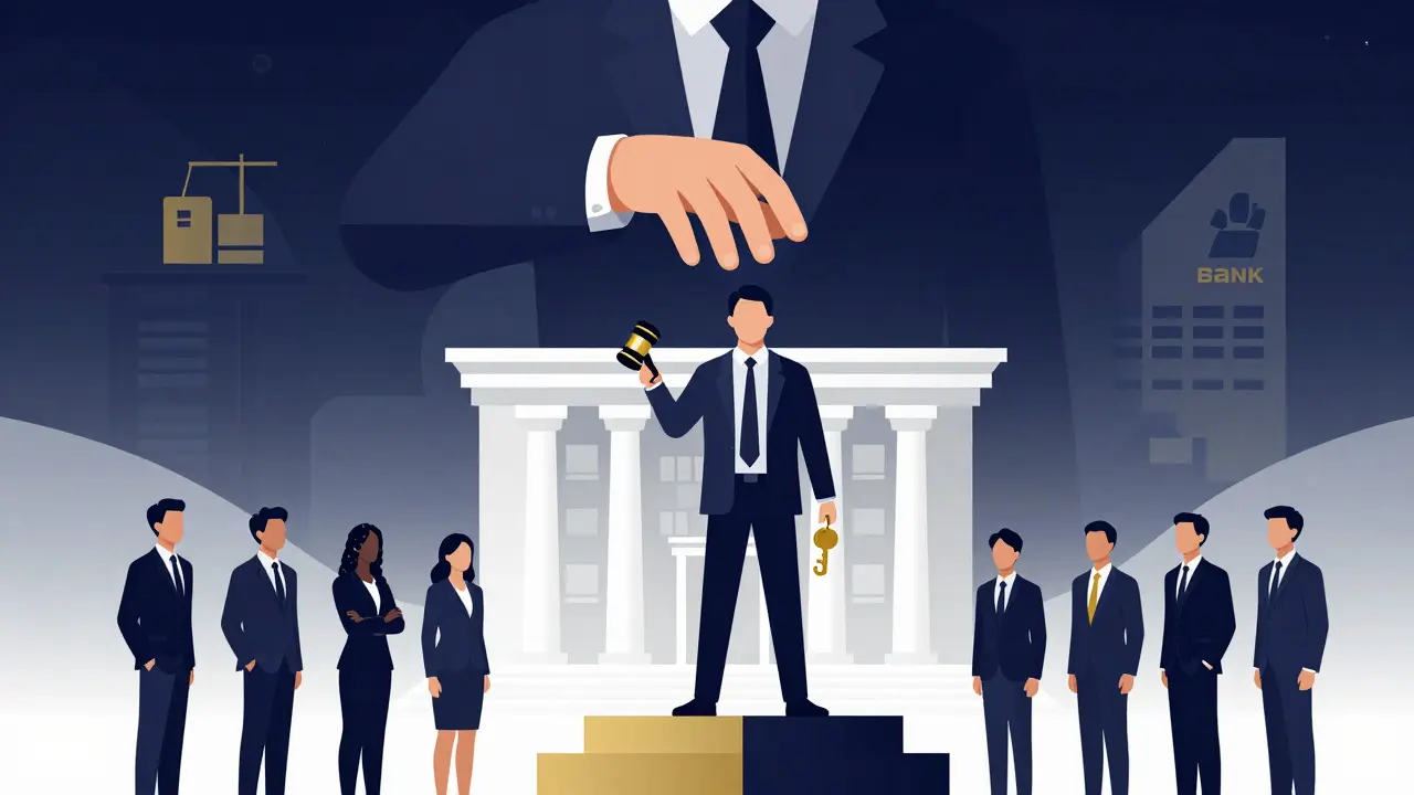 Ilustrace hierarchie: banka, správce a věřitelé