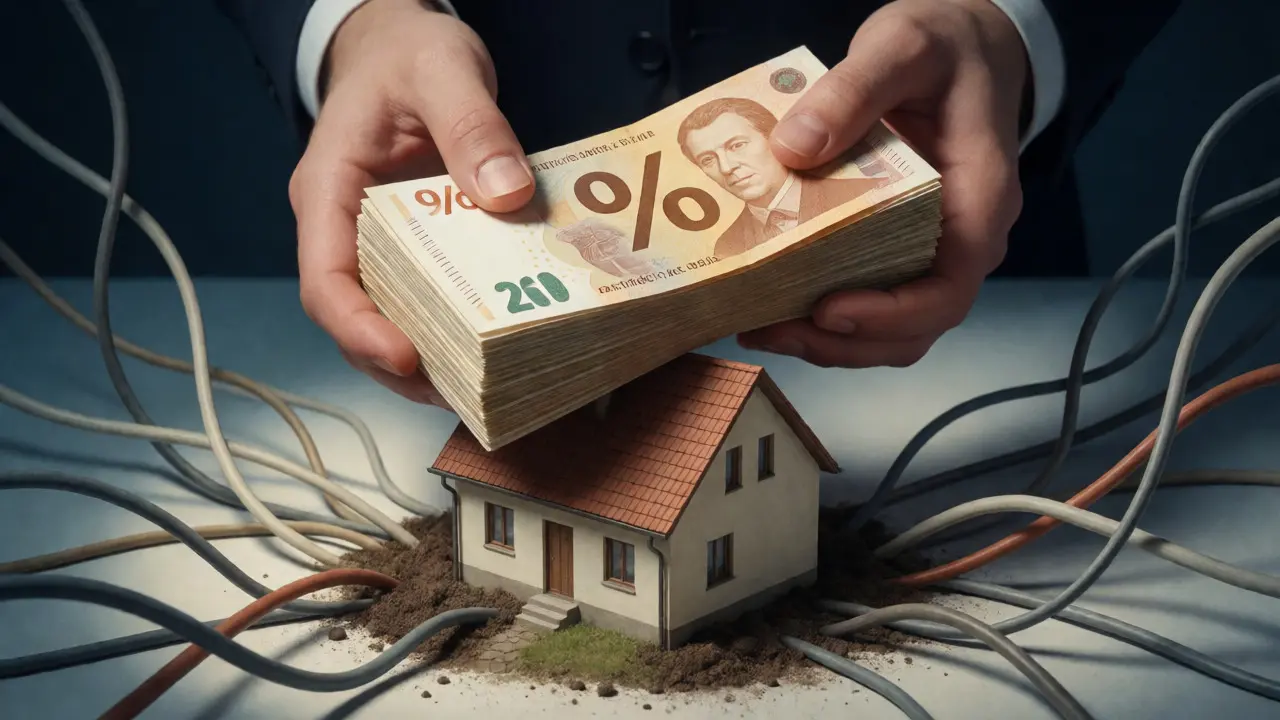 Ilustrace finanční zátěže DPH a odpojených inženýrských sítí u domu