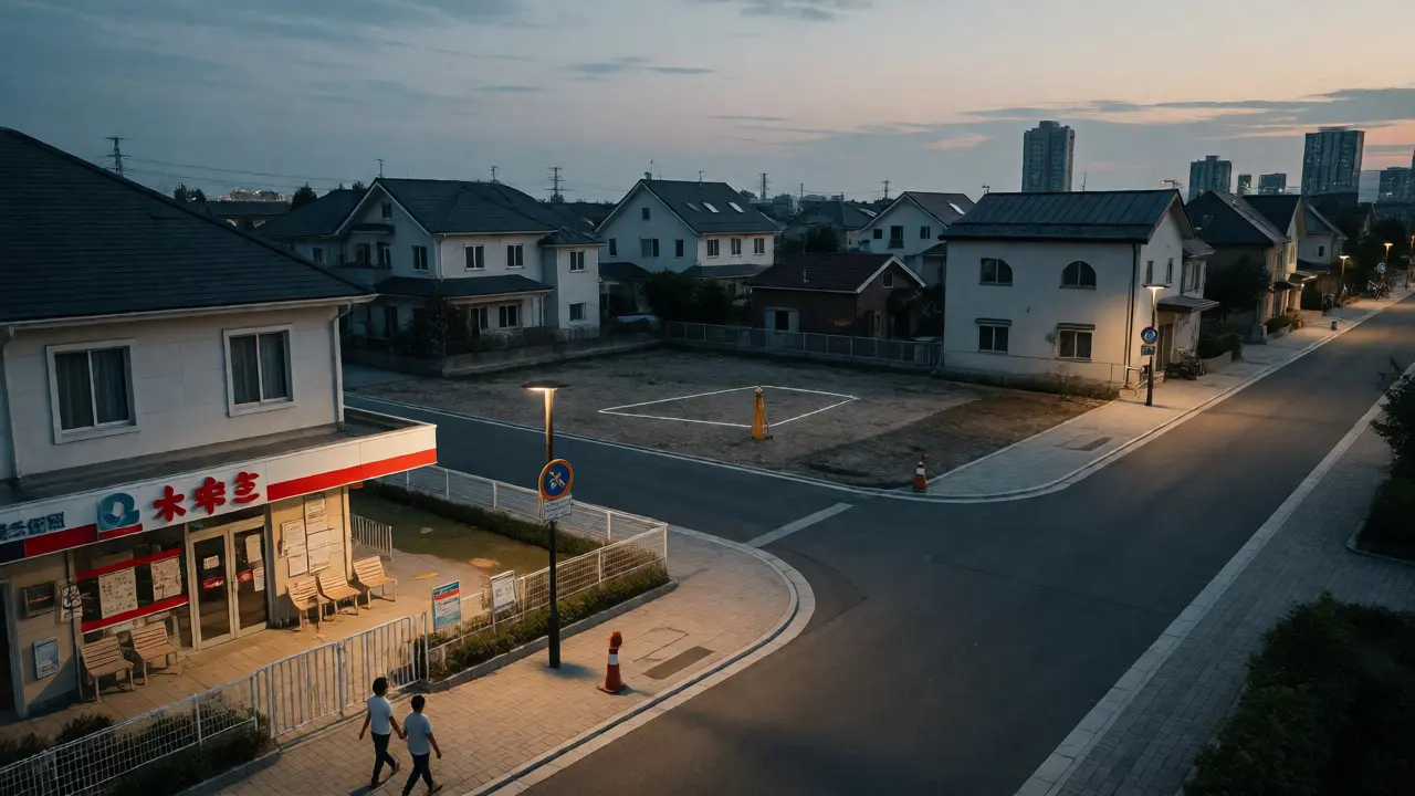 Klidná čtvrť s rodinou a náznakem budoucí výstavby