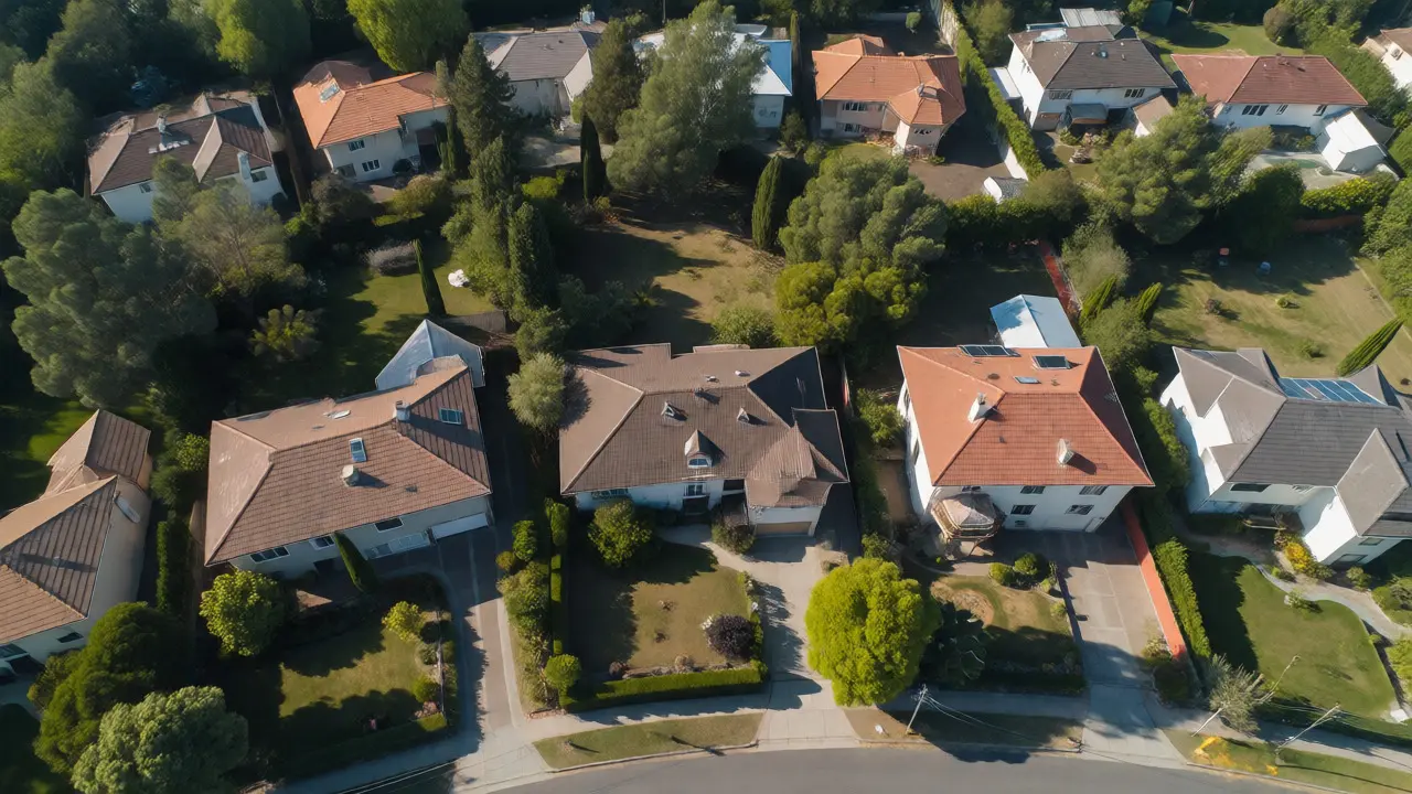 Letecký pohled na dům se zahradou pořízený dronem