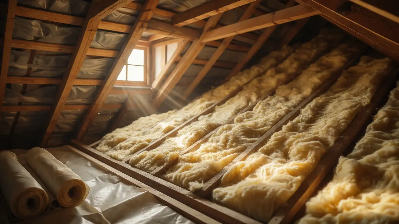 Minerální izolace mezi krokvemi na půdě během rekonstrukce